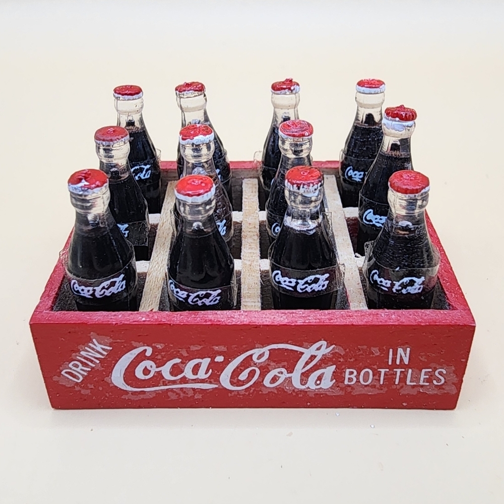 12 Miniature Coca Cola Bottles Wood Crate 1:12 1.5" Coke Dollhouse Barbie Drink - Picture 1 of 5